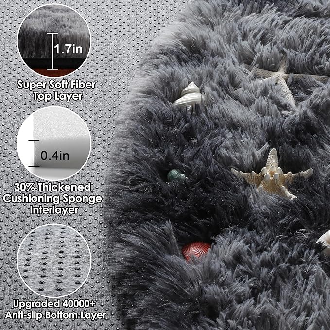 ONASAR Round Rugs 6ft for Living Room Bedroom, Tie-Dyed Dark Grey Fluffy Circle Area Rug for Kids Girls Boys Teen, Soft Plush Shaggy Carpet for Nursery Dorm Classroom Playroom Home Decor Aesthetic