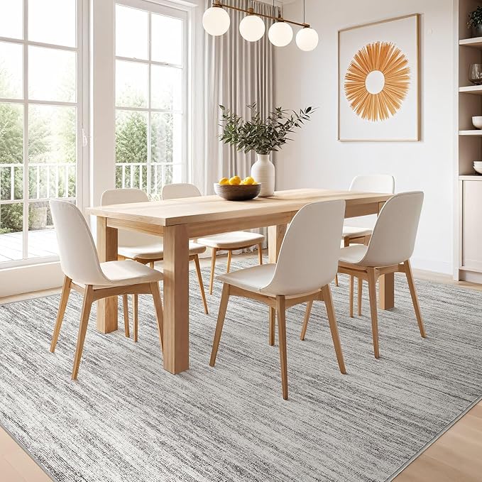 Nakagishi 8X10 Area Rugs Living Room: Washable Large Vintage Rug Neutral Non-Slip Soft Stain Resistant Indoor Carpet for Bedroom Nursery Dining Room Office Playroom - Grey-01