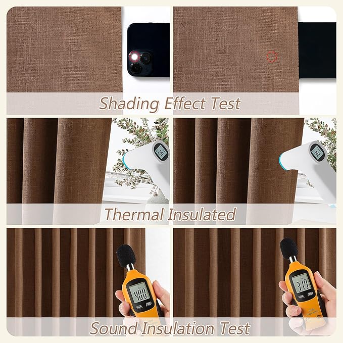 Guken 100% Blackout Linen Curtains 90 Inch Length 2 Panels Set for Living Room Bedroom Back Tab Thermal Insulated Black Out Linen Drapes Room Darkening Window Curtains,Caramel Brown