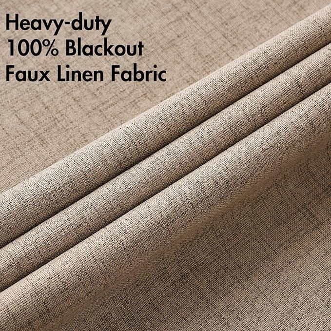 MIULEE 100% Blackout Linen Textured Curtains for Bedroom Solid Thermal Insulated Copper Brown Grommet Room Darkening Curtains & Drapes Luxury Decor for Living Room Nursery 52 x 63 Inch (2 Panels)