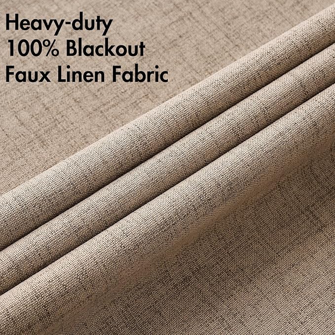 MIULEE 100% Blackout Linen Textured Curtains for Bedroom Solid Thermal Insulated Copper Brown Grommet Room Darkening Curtains & Drapes Luxury Decor for Living Room Nursery 52 x 72 Inch (2 Panels)