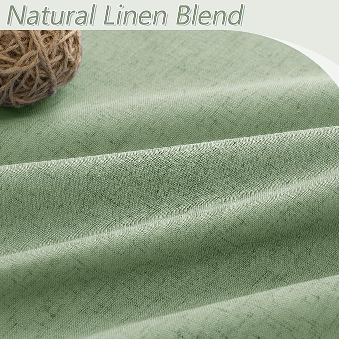 Guken 100% Blackout Linen Curtains 100 Inch Length 2 Panels Set for Living Room Bedroom Back Tab Thermal Insulated Black Out Linen Drapes Room Darkening Window Curtains,Light Sage