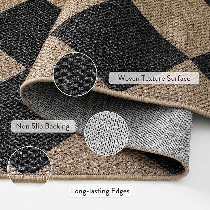 Lahome Colette Checkered Easy Jute Carpet, Washable 8x10 Rugs for Living Room Outdoor Patio Rugs, Farmhouse Neutral Non Slip Stain Resistance Floor Carpet for Office Backyard Sunroom
