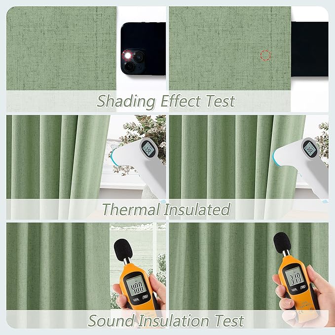 Guken Light Sage 100% Blackout Linen Curtains 72 Inch Length 2 Panels Set for Living Room Bedroom Back Tab/Rod Pocket Thermal Insulated Black Out Drapes Room Darkening Window Curtains