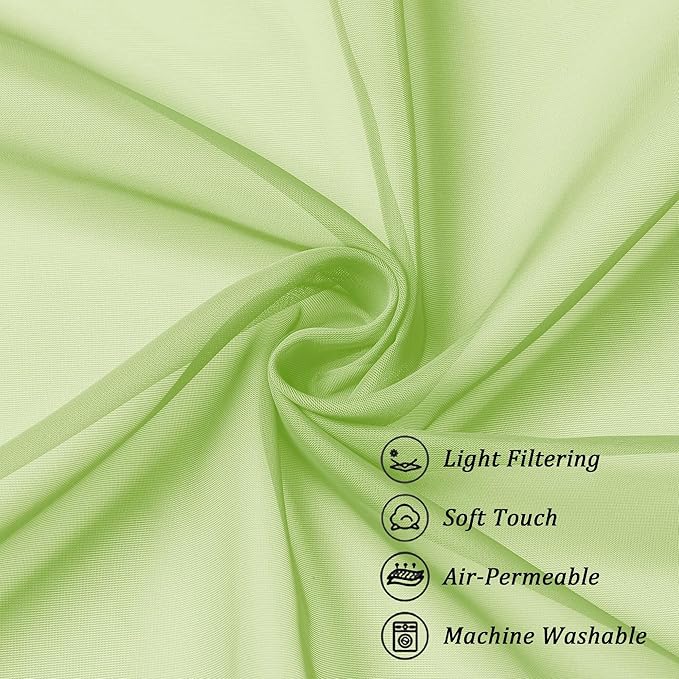 Chyhomenyc Sheer Valances for Windows, Light Filtering Small Window Curtains for Living Room Bathroom Cafe Laundry Basement, Modern Top Dual Rod Pocket Voile Curtain, 42Wx14L inches, Lime, 2 Pieces