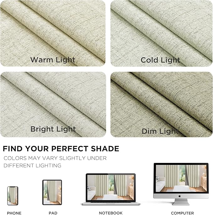 Joydeco Blackout Curtains for Bedroom - 100% Light Blocking 2 Panels Light Beige Drapes 66"W x 108"L, Thermal Insulated Room Darkening Curtains, Linen Textured for Living Room, Rod Pocket & Back Tabs