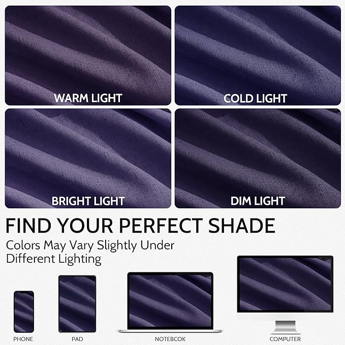 Nanspring Purple Linen Curtains 84 Inches Long, Back Tab Light Filtering Semi Sheer Privacy Drapes for Living Room & Bedroom Simple Style, 52x84 inch, 2 Panels