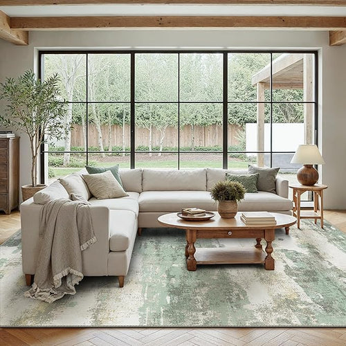 Area Rugs 6x9 for Living Room Bedroom, Modern Abstract Machine Washable Rug, Large Soft Low Pile Floor Carpet with Non Slip Backing for Dining Room, Light Green