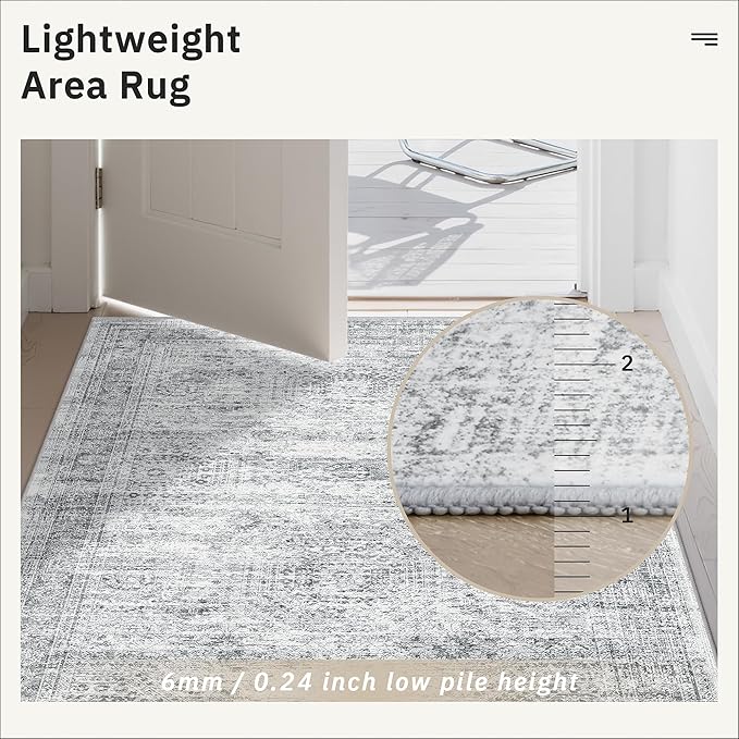Runner Rug 3x6 Washable Non-Slip Kitchen Runner Rugs for Bathroom Laundry Room Grey Vintage Floor Carpet Runners for Hallway Entryway