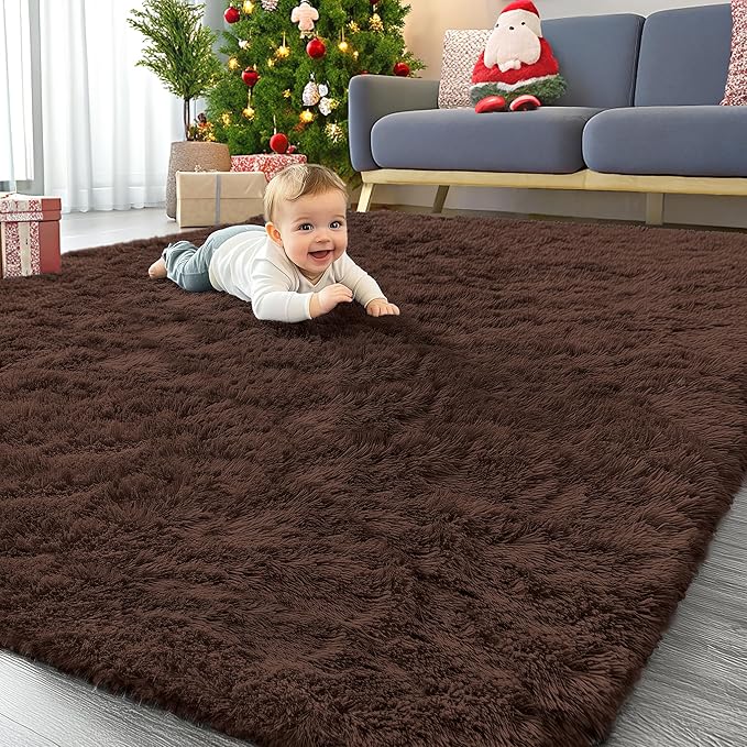 OLANLY 6x6 Area Rugs for Living Room Bedroom, Machine Washable Soft Fluffy Shaggy Bedside Rug, Indoor Floor Carpet for Kids Girls and Boys, Dorms, Nursery Rooms, Home Decor Aesthetic, Coffee