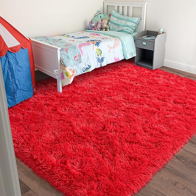 Rugs for Living Room 6x9, Soft Shaggy Modern Shag Area Rug for Bedroom, Upgrade Non-Slip Plush Fluffy Carpet for Kids Boys Girls Room Home Decor Aesthetic, Red