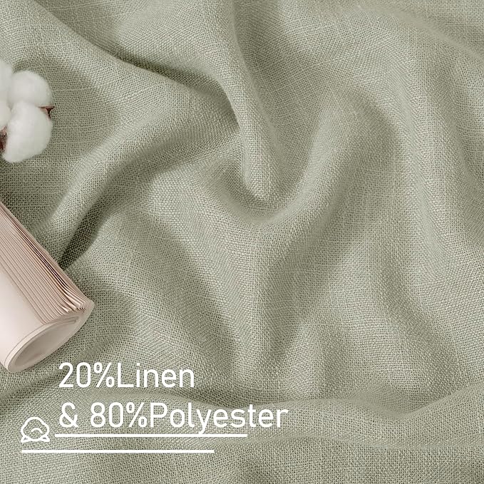 LAMIT Sage Grey Sheer Linen Curtains 63 Inch for Bedroom, Light Filtering Neutral Semi Sheer Farmhouse Boho Curtains Back Tab and Rod Pocket Living Room Panels, 2 Panels, 52 x 63 Inch