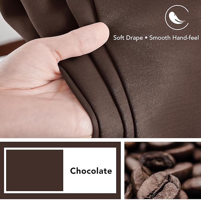 Deconovo Blackout Curtains, Thermal Insulated, W52 x L108 2 Panels, Back Tab, Machine Washable, Room-Darkening Drapes for Bedroom/Living Room Chocolate
