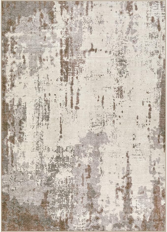 UERMEI 10x14 Area Rug Living Room Rugs - Washable Neutral Modern Abstract Soft Thin Rug Indoor Floor No Slip Rug Carpet for Bedroom Under Dining Table Home Office Decor - Brown/Grey/Beige