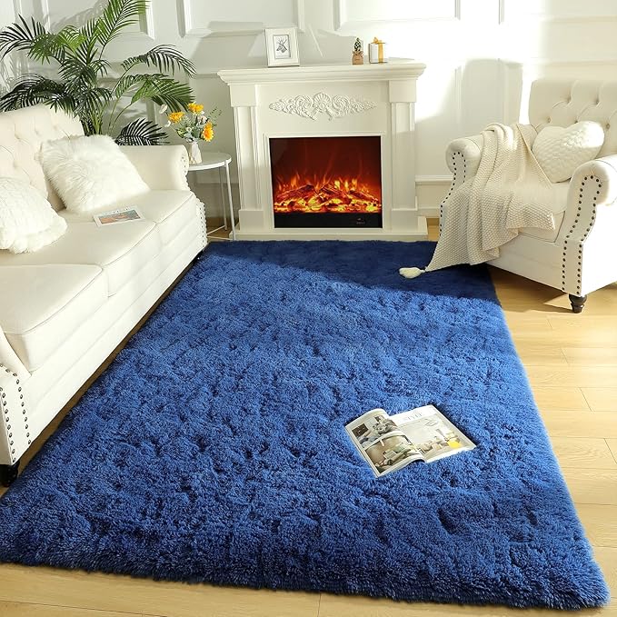 LOCHAS Ultra Soft Indoor Modern Area Rugs Fluffy Living Room Carpets for Children Bedroom Home Decor Nursery Rug 3x5 Feet, Light Navy