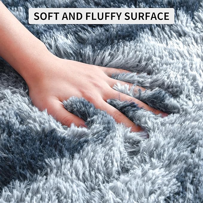 Tepook Soft Fluffy Rugs for Living Room, 5x8 Shaggy Area Rug for Bedroom, Modern Shag Rug Fuzzy Carpets for Kids, Plush Indoor Nursery Home Decor Rug with Non-Slip Bottom, Tie-dye Dark Blue