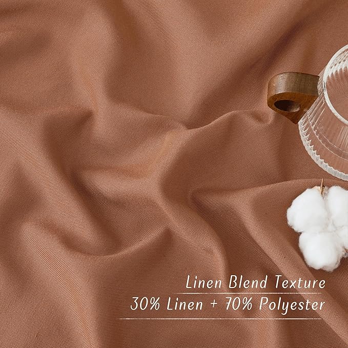 NICETOWN Caramel Short Linen Curtains for Kitchen, Thick Flax Small Window Treatments Semi Sheer Privacy Assured with Light Through for Cafe/Bathroom, W42 x L48, 2 Panels