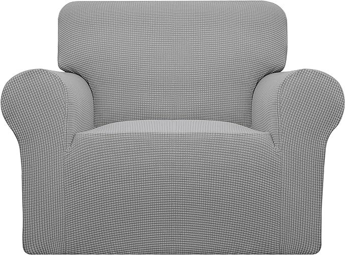 Easy-Going Stretch Chair Sofa Slipcover 1-Piece Couch Sofa Cover Furniture Protector Soft with Elastic Bottom for Kids, Pet. Spandex Jacquard Fabric Small Checks (Chair, Light Gray)