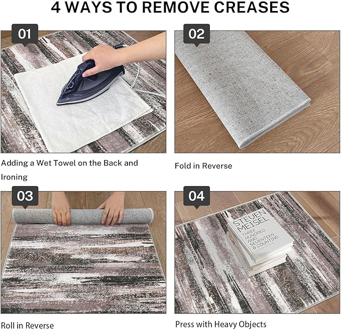 Lansny Modern Abstract Runner Rug 2.6x18, Dark Light Brown White Washable Long Kitchen Runner Non-Slip Soft Hallway Rug Runner Thin Print Faux Wool Carpet for Entryway Bedroom Laundry Room Indoor