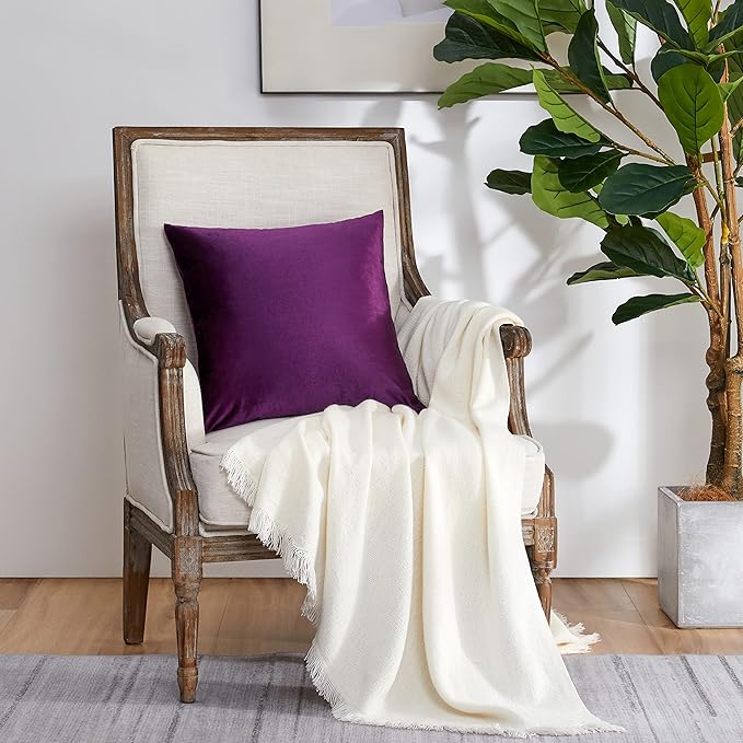 GIGIZAZA Decorative Couch Throw Pillow Covers,Set of 2 Purple Square Pillow Cushion Covers 22x22,Pillow Cases Velvet Pillow Covers