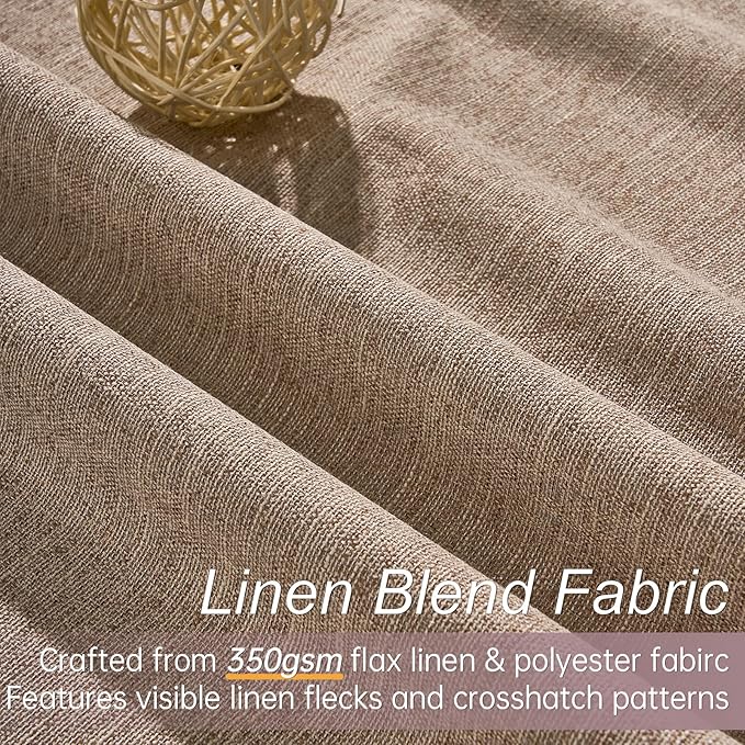 Topfinel 94 Inches Long Taupe Flax Custom Blackout Linen Curtains, Viral Ivory Pinch Pleated Noise Cancelling Curtains with Pin Hooks for Traverse, Burlap Viral Drapes 2 Panels for Living Room
