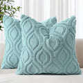 decorUhome Summer Throw Pillow Covers 18x18 Inch Set of 2, Soft Plush Faux Wool Aqua Solid Couch Pillow Covers, Accent Farmhouse Neutral Square Pillow Cases for Sofa Bed Living Room