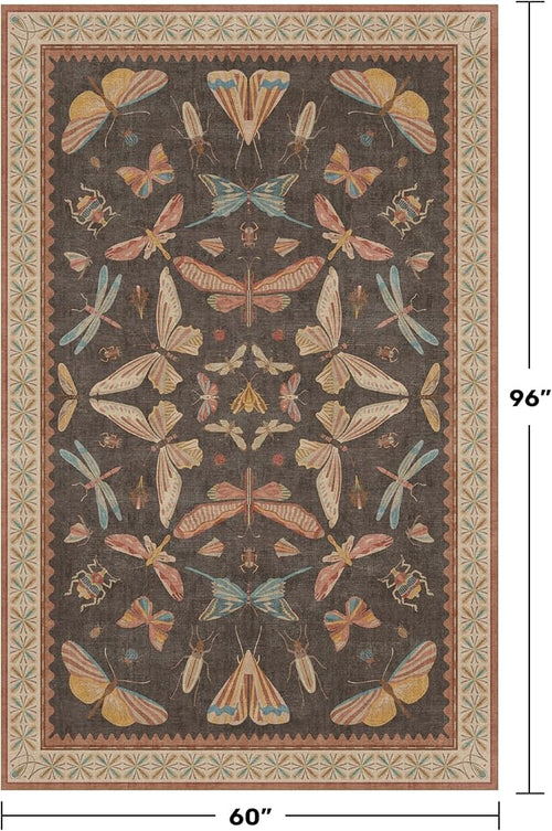 5x8 Brown Rugs for Living Room, Soft Boho Rugs for Bedroom, Non Slip Dining Room Carpet for Under Table, Vintage Farmhouse Home Décor, Low Pile Stain Resistant Mat