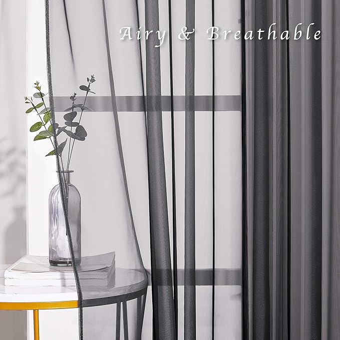 NICETOWN Sheer Drape Panels 63" L - Voile Window Treatment Curtains with Nickel Rings Top for Bedroom/Home Decor (1 Panel=54" W, Black, Sold as 2 Panels)