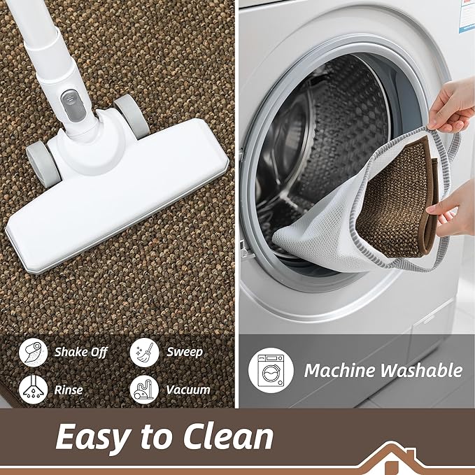 BEQHAUSE Kitchen Runner Rugs 24"x72", Non-Slip Kitchen Mats for Floor, Super Absorbent and Stain Resistant Kitchen Rug, Machine Washable Rugs for Kitchen, Hallway, Laundry & Sink, Brown