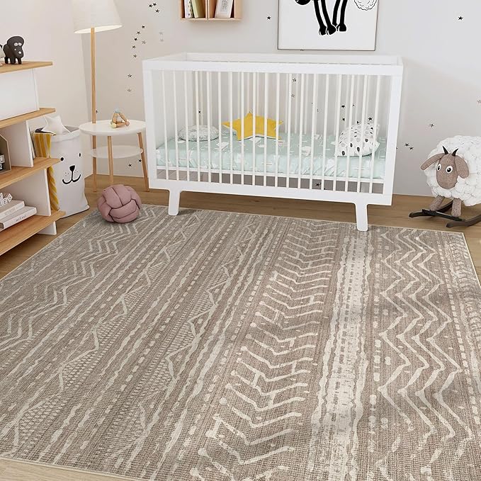 Nakagishi 10x14 Area Rugs Living Room: Washable Boho Large Neutral Modern Soft Stain Resistant Farmhouse Indoor Floor Rug Non-Slip Carpet for Bedroom Nursery Playroom Office Dining Room- Dark Brown