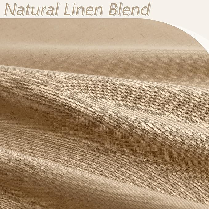 Guken Camel Brown 100% Blackout Linen Curtains 63 Inch Length 2 Panels Set for Living Room Bedroom Back Tab/Rod Pocket Thermal Insulated Black Out Drapes Room Darkening Farmhouse Window Curtains