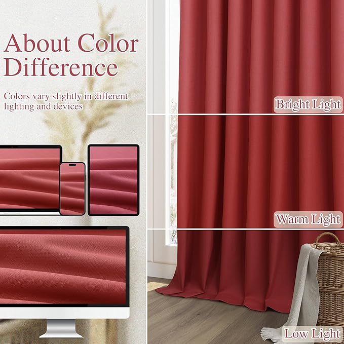 Guken Red 100% Blackout Linen Curtains 90 Inch Length 2 Panels Set for Living Room Bedroom Back Tab Thermal Insulated Black Out Drapes Room Darkening Farmhouse Window Curtains 90 Inches Long