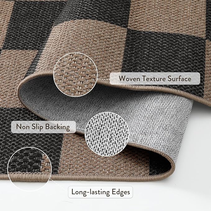 Lahome Colette Checkered Easy Jute 2x8 Runner Rug, Washable Kitchen Runner Rug Non Slip for Entryway Indoor, Checkerboard Black Indoor Outdoor Carpet for Hallway 8ft Entry Laundry Porch