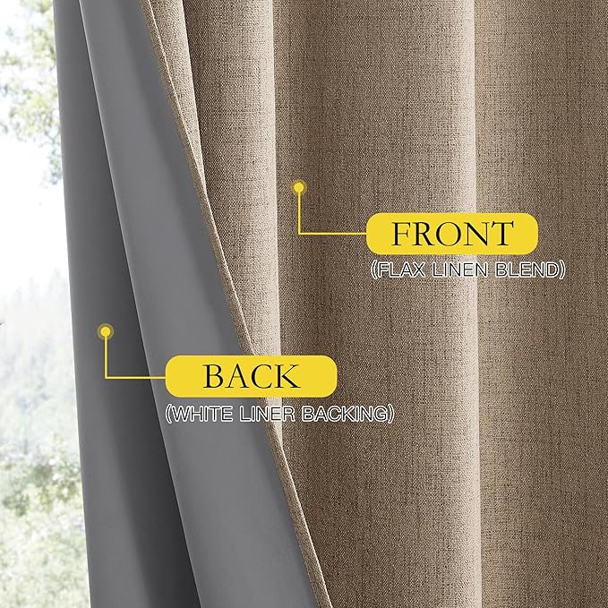 NICETOWN Burlap Vintage Open Linen Weave Flax Thermal Curtains, 100% Blackout Curtains 102" Long for Dining Room, Soundproof Window Treatment Drapes for Home Office, 62" Wide Per Panel, Set of 2