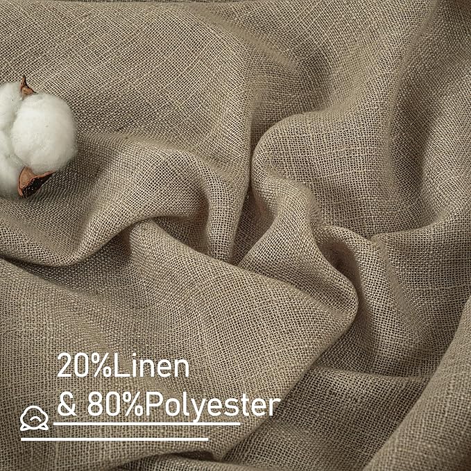 LAMIT Linen Curtains 60 Inch Length 2 Panels, Light Filtering Panels Back Tab and Rod Pocket Neutral Drapes for Bedroom/Window/Living Room, Taupe, 34 x 60 Inch
