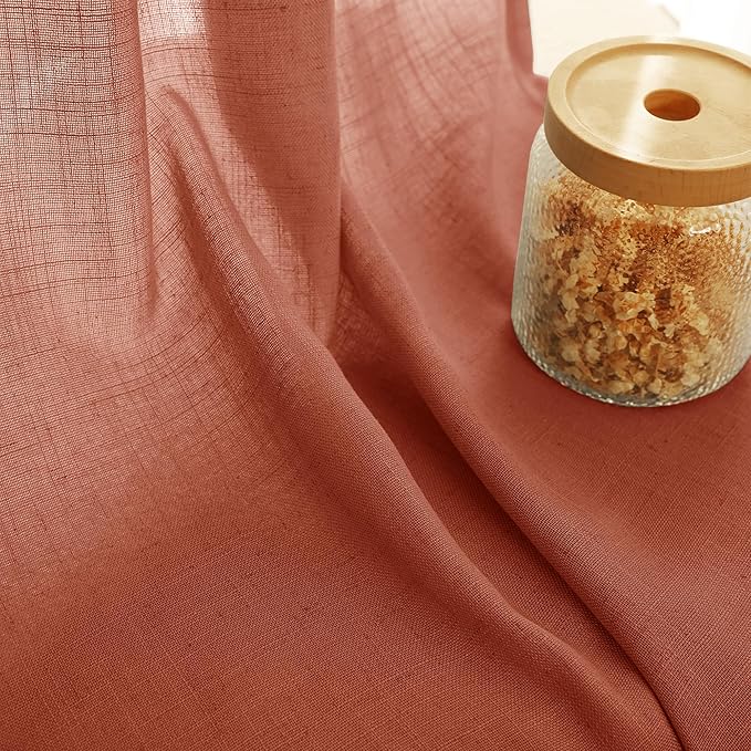 80 inch Linen Terracotta Curtains 2 Panels for Living Room Back Tab Light Filtering Semi Sheer Rust Colored Curtains 80 inches Long Soft Thick Cotton Cloth Textured Rustic Boho Farmhouse Room Decor