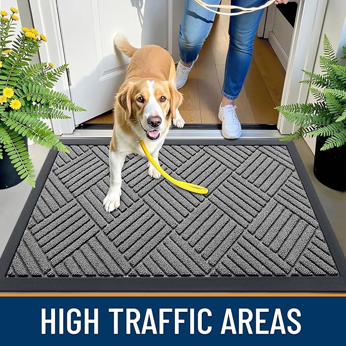 OLANLY Front Door Mat Outside Entrance 71x47, Absorbent, Heavy Duty Sturdy Natural Rubber Doormat Indoor Outdoor, Stain and Fade Resistant, Non-Slip Low Profile Floor Mat for Entryway, Grey Diamond
