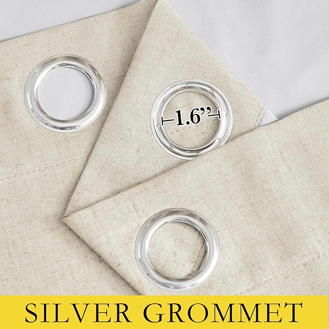 NICETOWN 100% Absolutely Blackout Linen Curtains with Thermal Insulated White Liner, Beige, W62, 2 Pieces, Noise Reducing Textured Linen Look Curtains for Windows 90 inch Length for Classroom