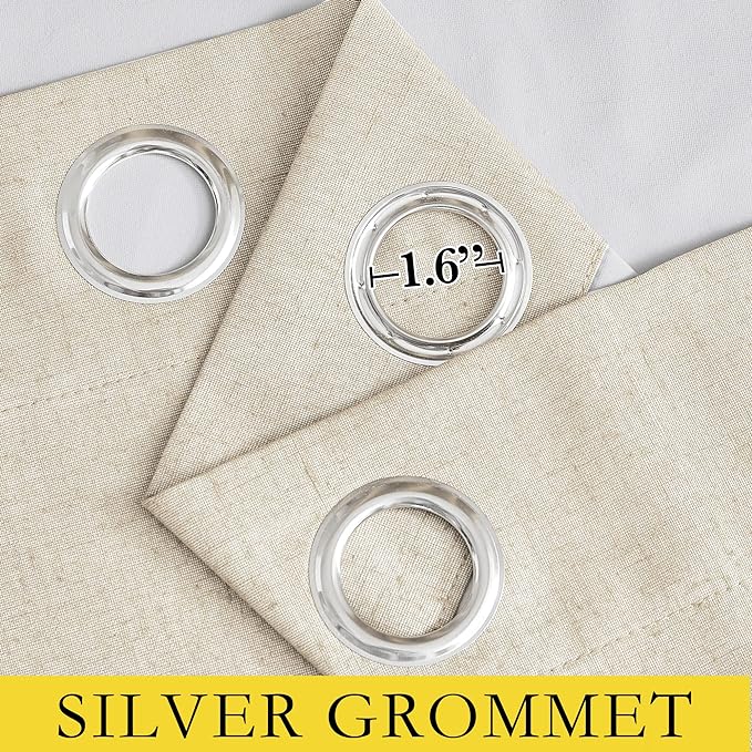 NICETOWN 100% Absolutely Blackout Linen Curtains with Thermal Insulated White Liner, 52" Wide, 2 Panels, 84 inches Long Drapes, Grommet Retro Beige Linen Curtains Vertical Drapes Privacy for Bedroom