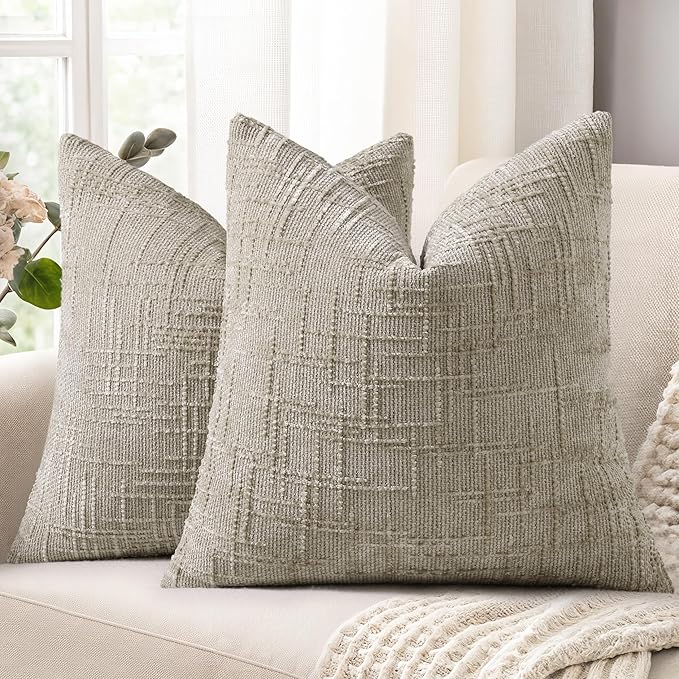 decorUhome Light Brown Chenille Euro Sham Throw Pillow Covers 22x22 Set of 2 Textured Soft Cozy Slubby Couch Pillow Covers Modern Farmhouse Boho Decorative Pillow Cases for Bed Sofa Living Room