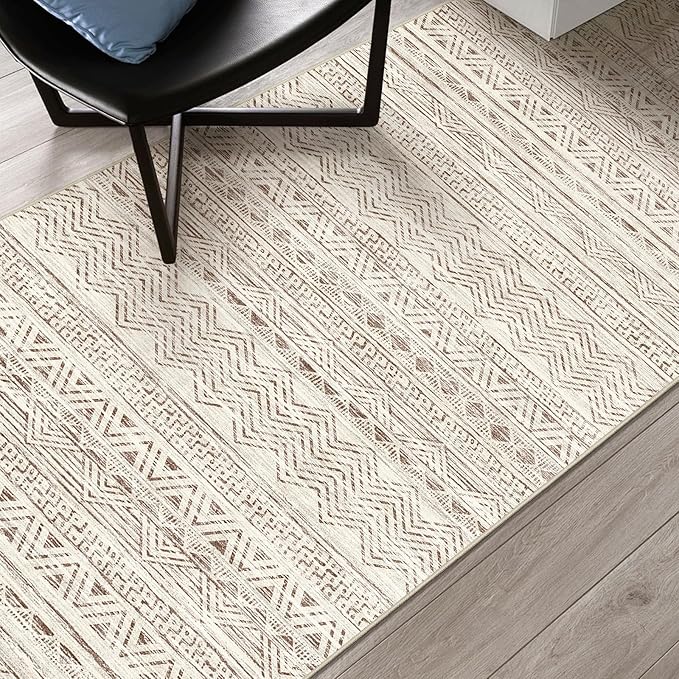 3x15 Washable Kitchen Runner Rug: Modern Moroccan Runners for Hallway Soft Non Slip Rugs with Rubber Backing Low Pile Thin Waterproof Floor Carpet for Entryway Bedroom Bathroom Indoor 3x15 Beige