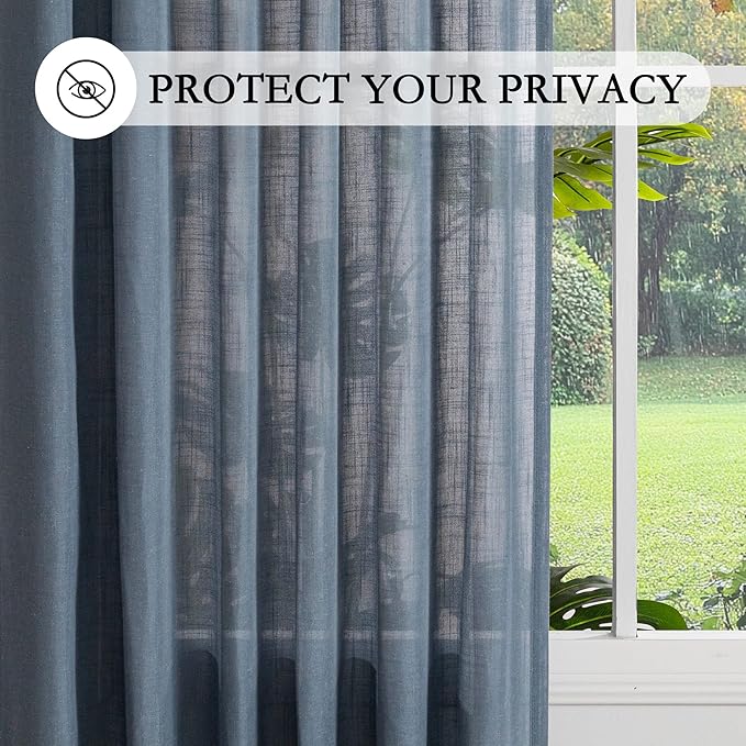 MYSKY HOME Living Room Curtains 90 Inches Long Farmhouse Light Filtering Privacy Curtain Drapes for Patio Door, Linen Look Texture Fabric Bohemian Draperies Soft Touch, 50x90, Dusty Blue, 2 Pieces