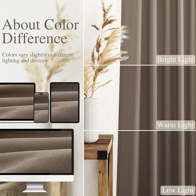 Nanspring Dark Taupe Linen Sheer Curtains 54 Inch Length 2 Panel Set Back Tab Rod Pocket Semi Sheer Light Filtering Short Curtain Soft Elegant Aesthetic Small Window Drapes for Bathroom 52x54