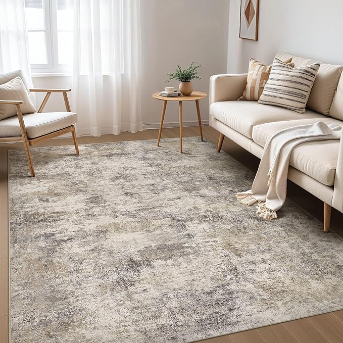 Nakagishi 6x9 Area Rugs Living Room: Washable Abstract Large Neutral Soft Rug Stain Resistant Modern Indoor Floor Non-Slip Carpet for Bedroom Nursery Kids Playroom Office Dining Room Dorm- Brown Grey