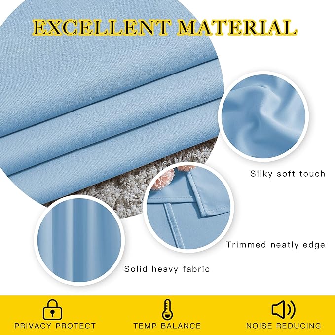 NICETOWN Blue Curtain Panels - Home Decoration Thermal Insulated Solid Grommet Blackout Curtains/Drapes for Hall/Sliding Door (80" Wide by 108" Long, Blue, Set of 2)