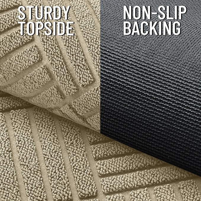 OLANLY Front Door Mat Outside Entrance 47x17, Absorbent, Heavy Duty Sturdy Natural Rubber Doormat Indoor Outdoor, Stain and Fade Resistant, Non-Slip Low Profile Floor Mat for Entryway, Beige Diamond