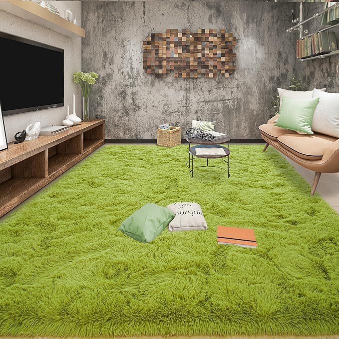 Tepook Fluffy Large Rugs for Living Room, Shag Area Rug 6x9 Soft Carpet for Bedroom, Modern Shaggy Rug for Kids Boys Girls, Plush Indoor Nursery Home Decor Rug with Non-Slip Bottom, Grass Green