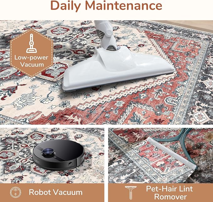 OPPODREAM Soft Area Rugs 5x7, 5x7 Washable Rug with Non Slip Backing, 5 x 7 Faux Cashmere Low-Pile Carpet, Black & Red