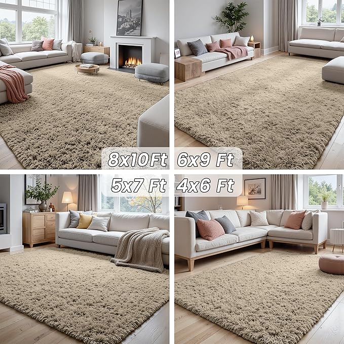 5x7 Area Rugs for Living Room: Soft Fluffy Shag Gray Camel Rugs for Bedroom, Non-Slip Large Fuzzy Plush Rug Indoor Floor Carpet for Nursery Kids Boys Girls Room, Dorms, Playroom, Modern Home Decor