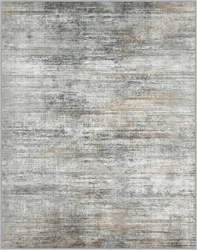 Area Rugs 4x6 for Living Room Bedroom, Modern Abstract Machine Washable Rug, Large Soft Low Pile Floor Cover with Non Slip Backing for Dining Room, Ash Gray Brown